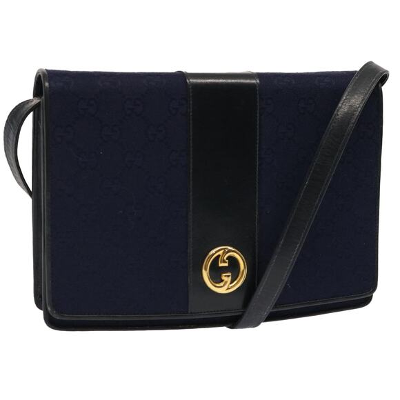 GUCCI GG Canvas Shoulder Bag Navy Black - Picture 1 of 16
